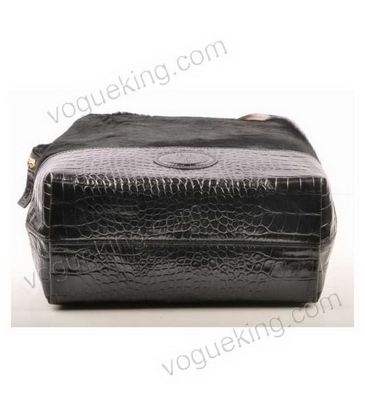 Fendi Zucca Shopper Handbag Black Horsehair With Croc Veins Leather-2