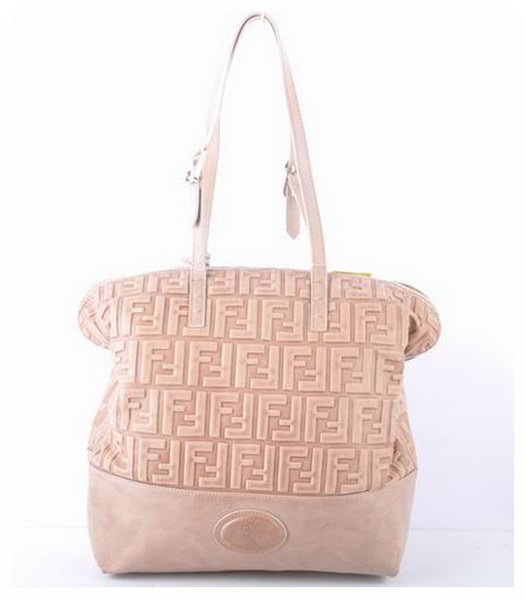 Fendi Zucca Shopper Handbag With Apricot Embossed Leather