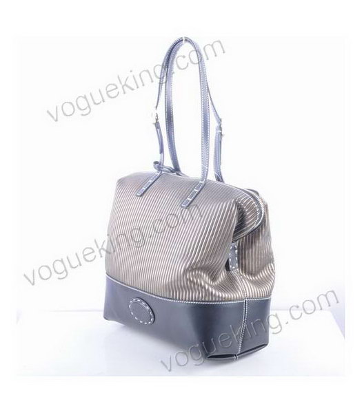 Fendi Zucca Shopper Handbag With Black Stripe Leather-1