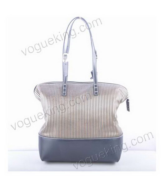 Fendi Zucca Shopper Handbag With Black Stripe Leather-2