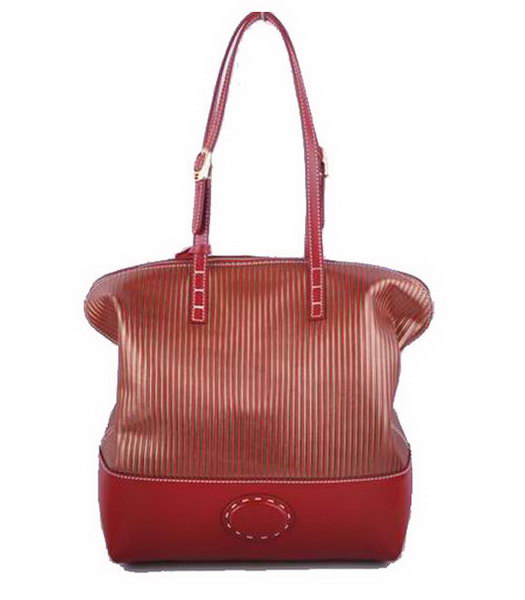 Fendi Zucca Shopper Handbag With Red Stripe Leather