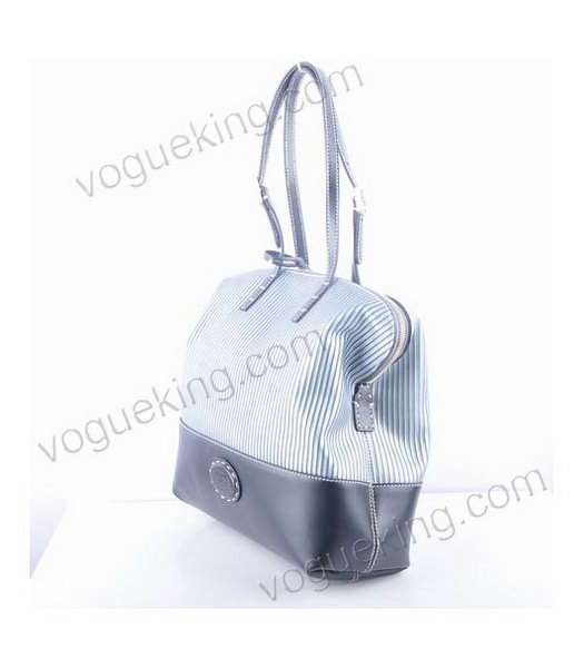 Fendi Zucca Shopper Handbag With Silver Stripe Leather-1