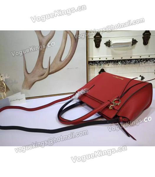 Ferragamo Litchi Veins Calfskin Leather Shoulder Bag Red-4