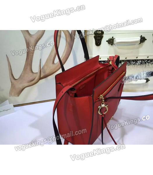 Ferragamo Litchi Veins Calfskin Leather Shoulder Bag Red-5