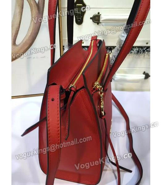 Ferragamo Litchi Veins Calfskin Leather Shoulder Bag Red-6