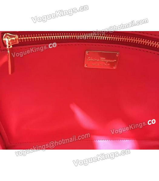 Ferragamo Litchi Veins Calfskin Leather Shoulder Bag Red-7