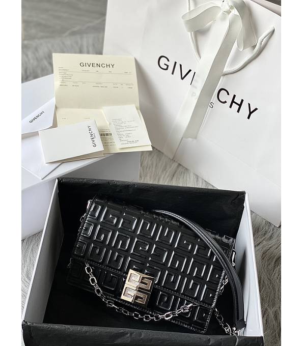 Givenchy 4G Black Original Embossed Calfskin Leather Silver Chain 20cm Crossbody Bag