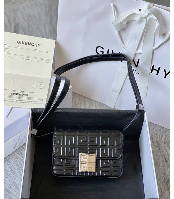 Givenchy 4G Black Original Embossed Calfskin Leather Silver Metal 16cm Crossbody Bag