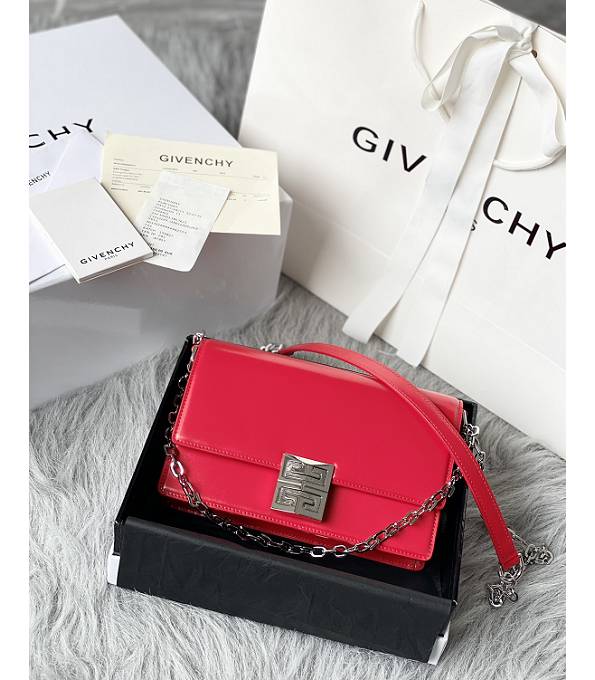 Givenchy 4G Red Original Box Calfskin Leather Silver Chain 20cm Crossbody Bag-1