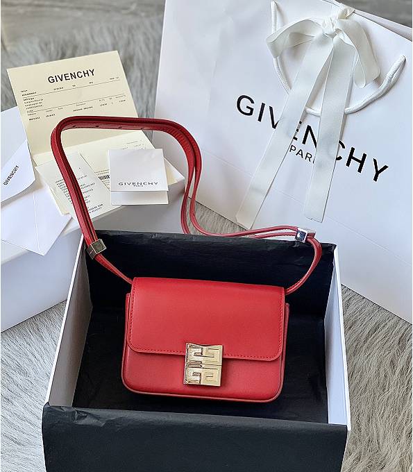 Givenchy 4G Red Original Box Calfskin Leather Silver Metal 16cm Crossbody Bag