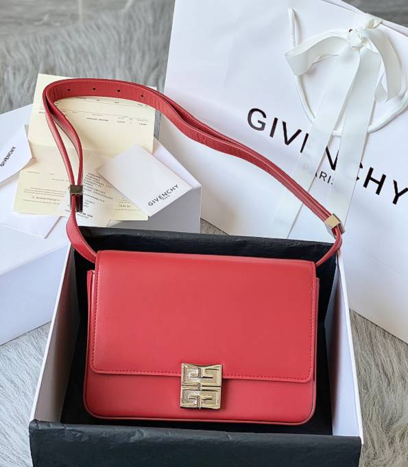 Givenchy 4G Red Original Box Calfskin Leather Silver Metal 21cm Crossbody Bag
