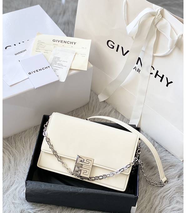 Givenchy 4G White Original Box Calfskin Leather Silver Chain 20cm Crossbody Bag