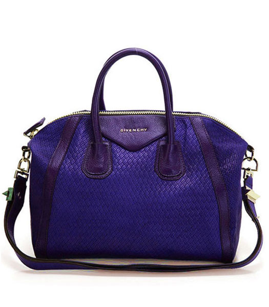 Givenchy Antigona Bag Embossing Weave Leather Dark Purple
