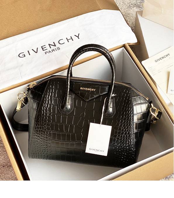 Givenchy Antigona Black Original Croc Veins Leather 33cm Medium Tote Bag