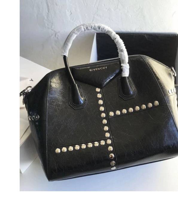 Givenchy Antigona Black Original Oil Wax Calfskin Leather Rivet 33cm Medium Tote Bag