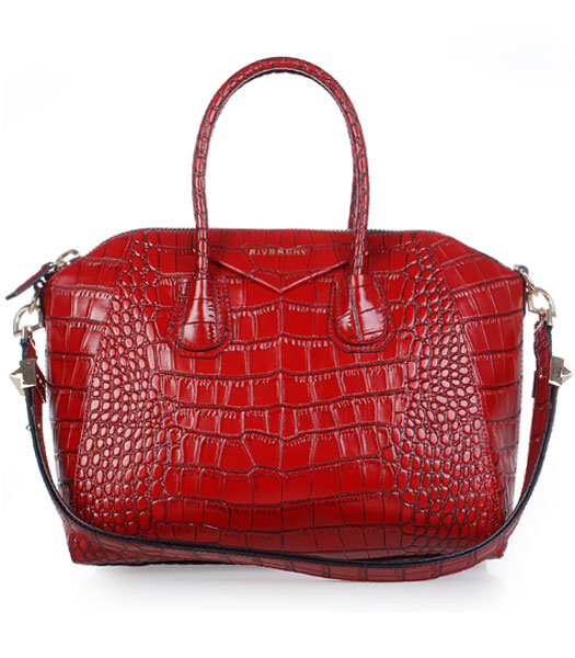 Givenchy Antigona Croc Veins Leather Bag in Red