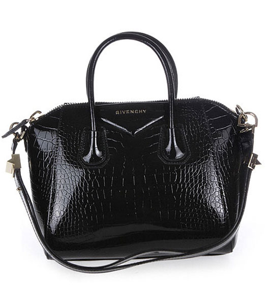 Givenchy Antigona Croc Veins Patent Leather Bag in Black