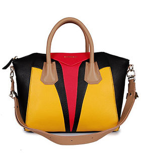 Givenchy Antigona Fuhcsia/Black/Lemon Yellow Leather Tote Bag
