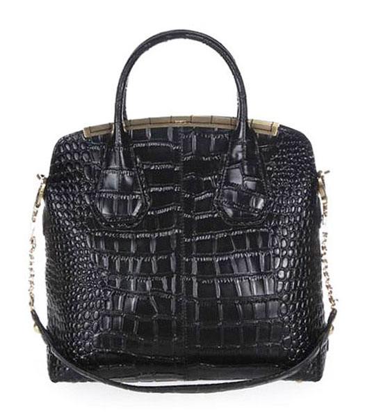 Givenchy Black Croc Veins Leather Tote Handbag