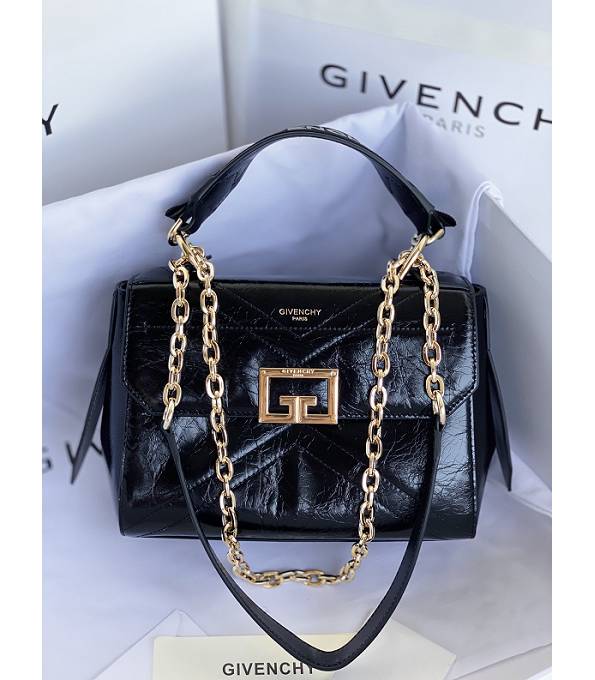 Givenchy Black Original Aged Wrinkle Calfskin Leather Golden Metal Small ID Crossbody Bag
