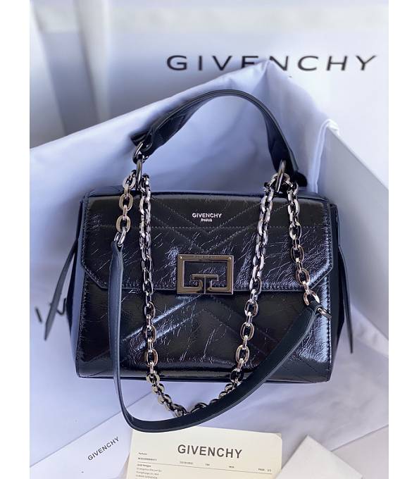Givenchy Black Original Aged Wrinkle Calfskin Leather Silver Metal Small ID Crossbody Bag