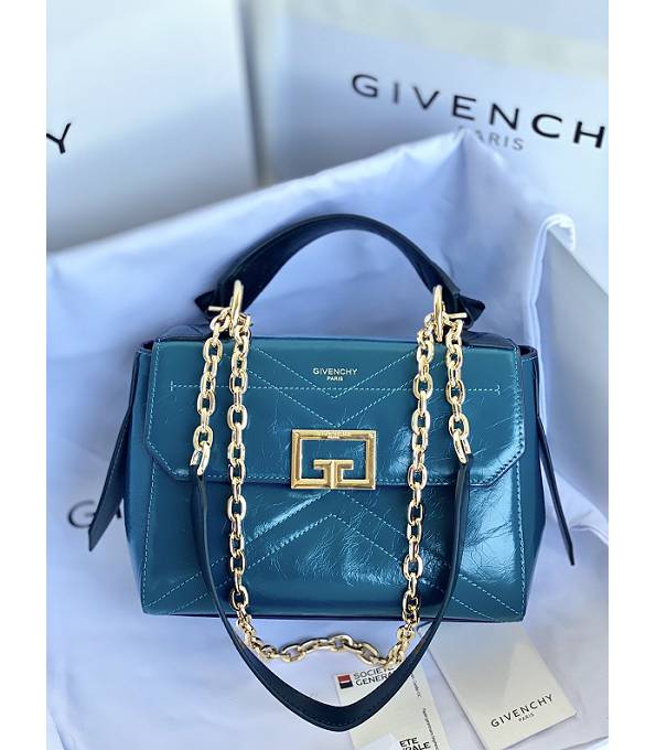 Givenchy Blue Original Aged Wrinkle Calfskin Leather Golden Metal Small ID Crossbody Bag
