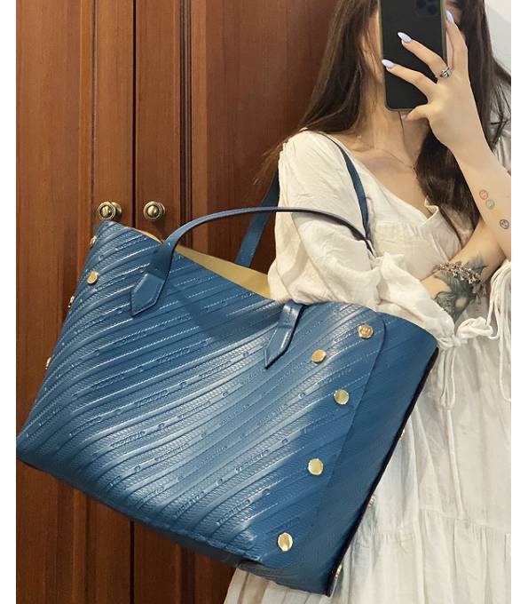 Givenchy Bond Blue Original Embossed Calfskin Leather Large Tote Shopping Bag