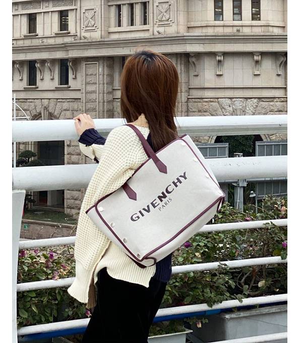 Givenchy Bond Canvas With Wine Red Original Leather Large Tote Shopping Bag