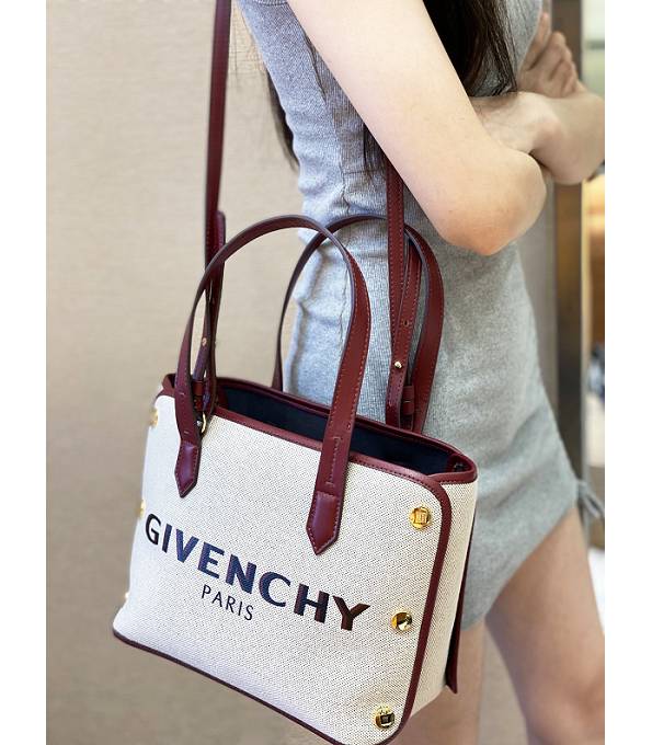 Givenchy Bond Canvas With Wine Red Original Leather Medium Tote Shopping Bag