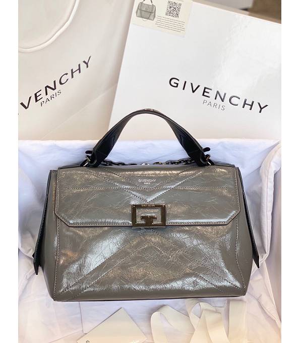 Givenchy Grey Original Aged Wrinkle Calfskin Leather Silver Metal Medium ID Crossbody Bag