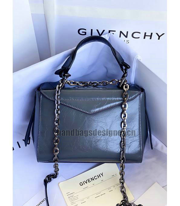 Givenchy Grey Original Aged Wrinkle Calfskin Leather Silver Metal Small ID Crossbody Bag-2