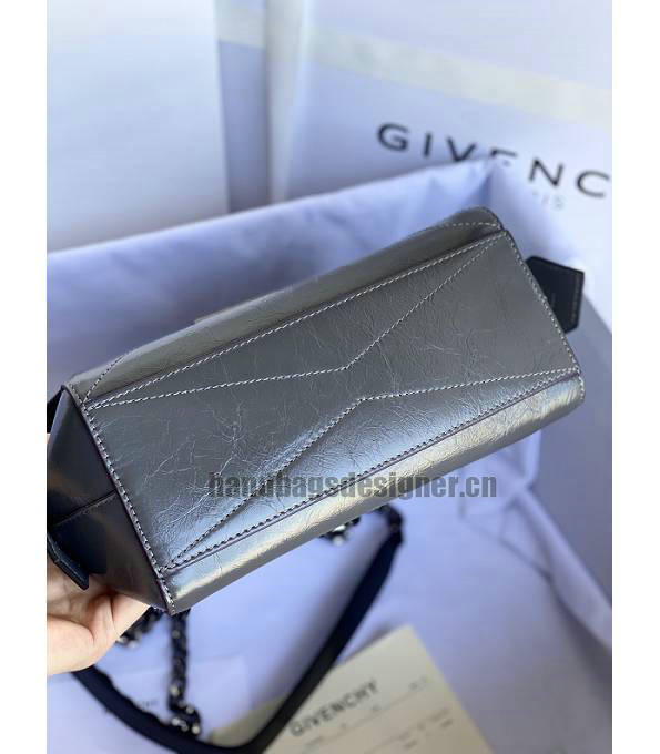 Givenchy Grey Original Aged Wrinkle Calfskin Leather Silver Metal Small ID Crossbody Bag-4