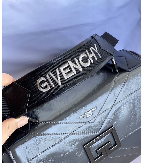 Givenchy Grey Original Aged Wrinkle Calfskin Leather Silver Metal Small ID Crossbody Bag-5