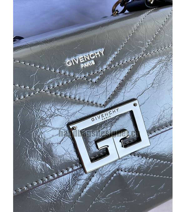 Givenchy Grey Original Aged Wrinkle Calfskin Leather Silver Metal Small ID Crossbody Bag-6