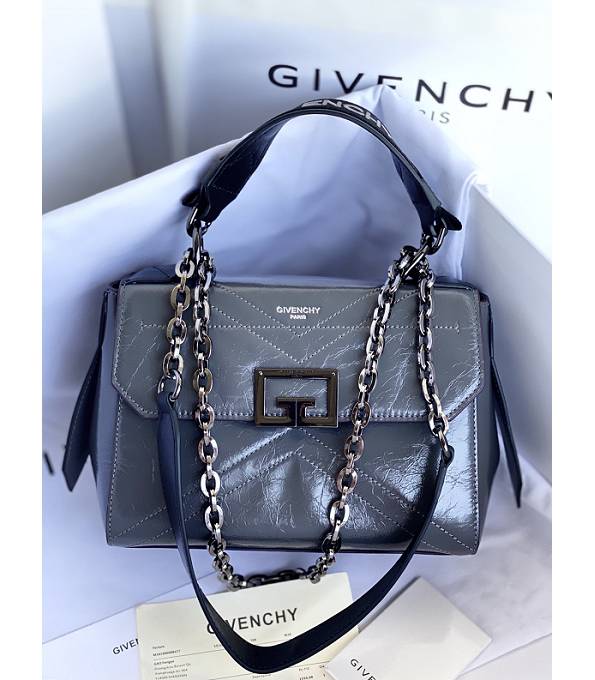 Givenchy Grey Original Aged Wrinkle Calfskin Leather Silver Metal Small ID Crossbody Bag