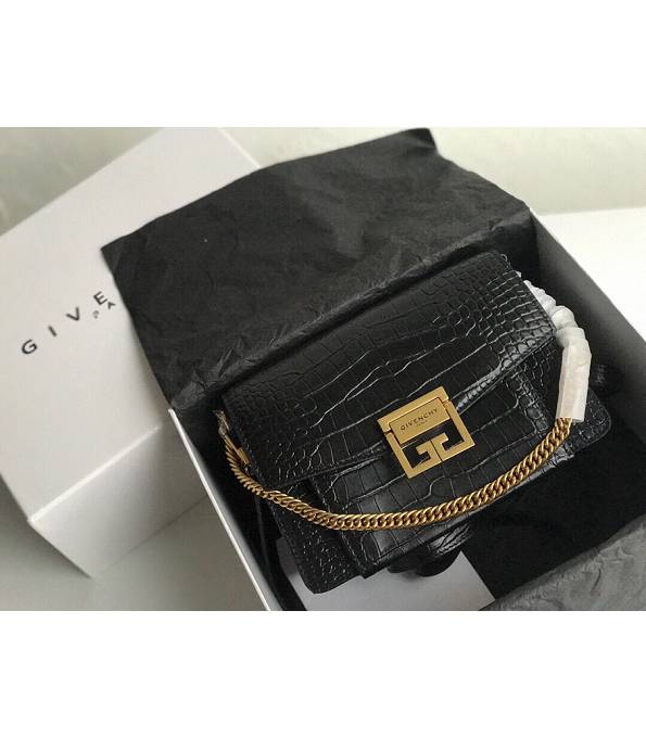 Givenchy GV3 Black Original Croc Veins Calfskin Leather Golden Metal Small Shoulder Bag