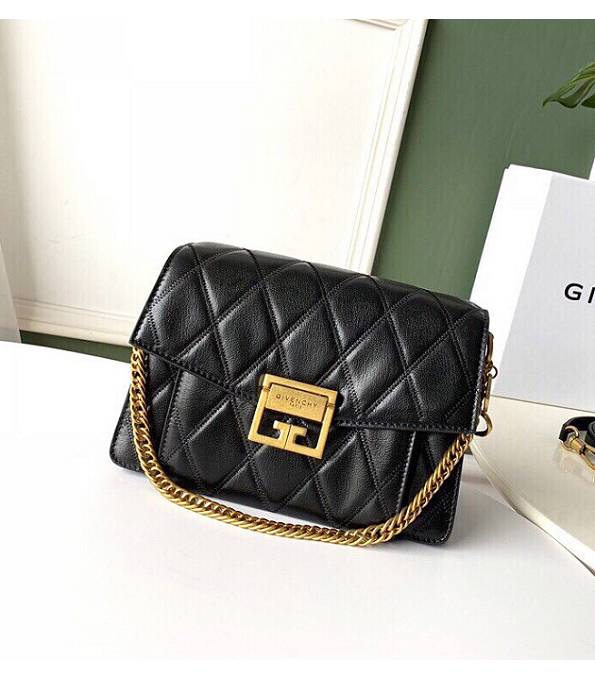 Givenchy GV3 Black Original Diamond Quilted Lambskin Leather Golden Metal Small Shoulder Bag