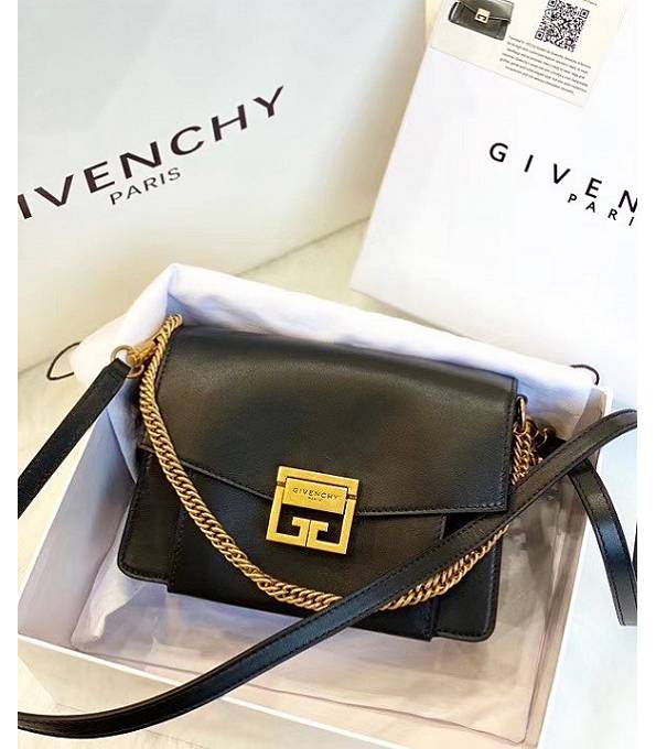 Givenchy GV3 Black Original Plain Veins Calfskin Leather Golden Metal Small Shoulder Bag