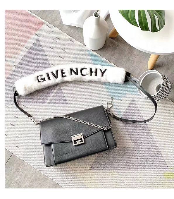 Givenchy GV3 Black Original Scrub With Litchi Veins Calfskin Leather Silver Metal Medium Shoulder Bag