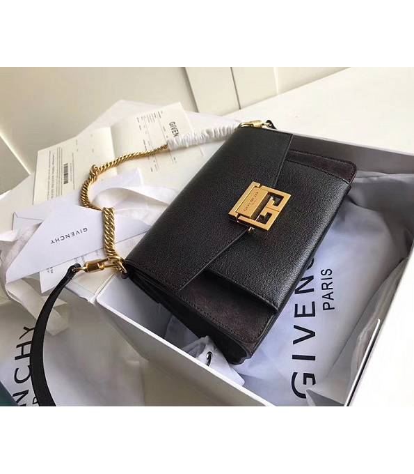 Givenchy GV3 Black Original Scrub With Palm Veins Calfskin Leather Golden Metal Small Shoulder Bag