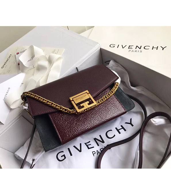 Givenchy GV3 Black Original Scrub With Wine Red Lambskin Leather Golden Metal Small Shoulder Bag