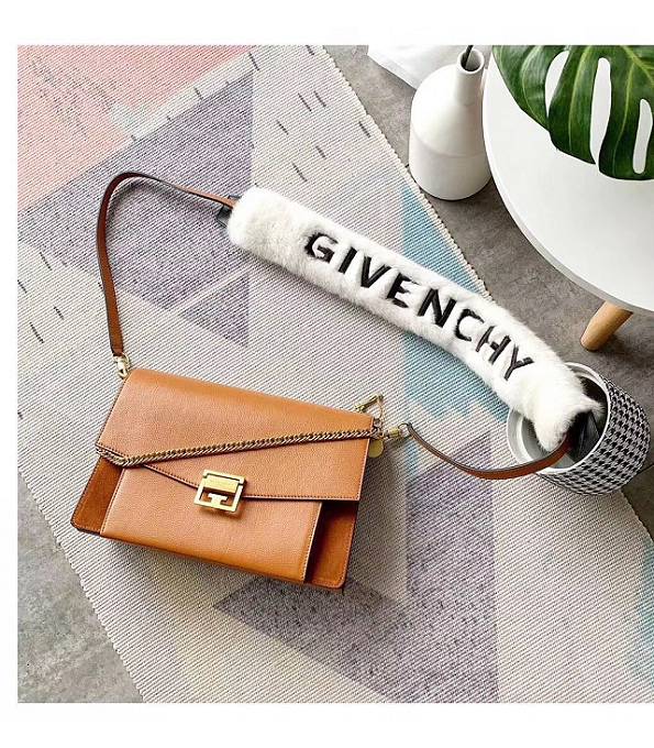 Givenchy GV3 Brown Original Scrub With Litchi Veins Calfskin Leather Golden Metal Medium Shoulder Bag