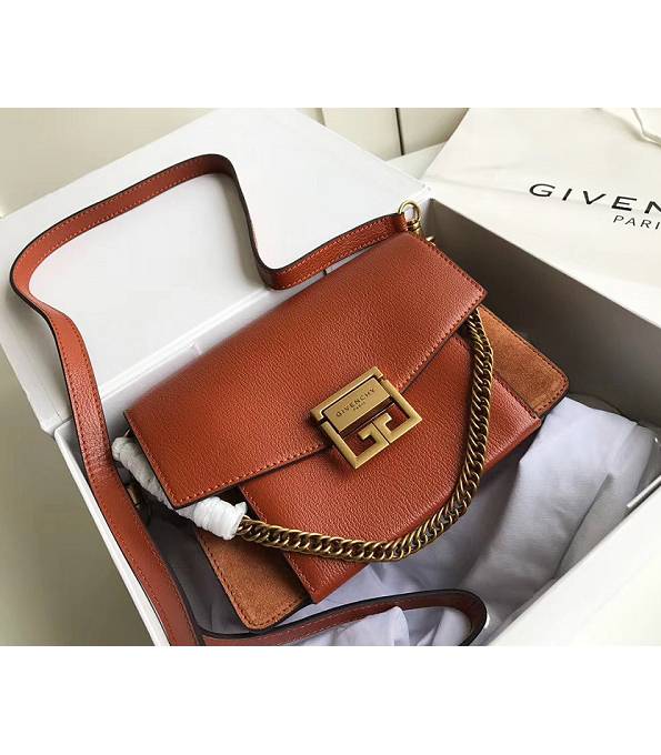 Givenchy GV3 Brown Original Scrub With Palm Veins Calfskin Leather Golden Metal Small Shoulder Bag