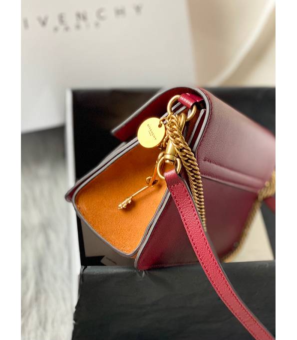 Givenchy GV3 Brown Scrub With Red Original Calfskin Leather Golden Metal Small Shoulder Bag-1