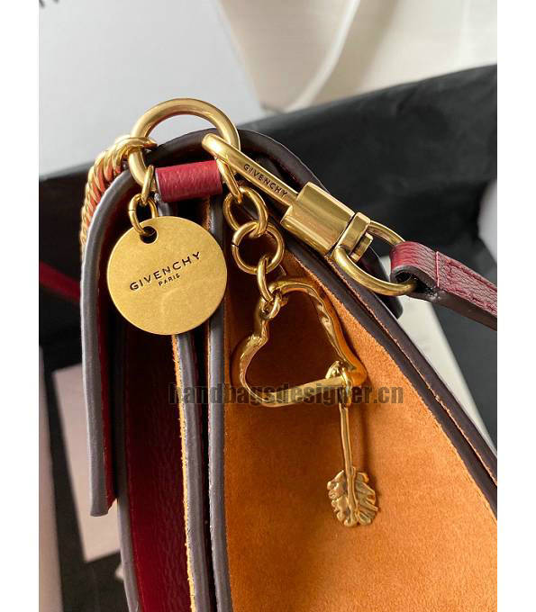 Givenchy GV3 Brown Scrub With Red Original Calfskin Leather Golden Metal Small Shoulder Bag-4