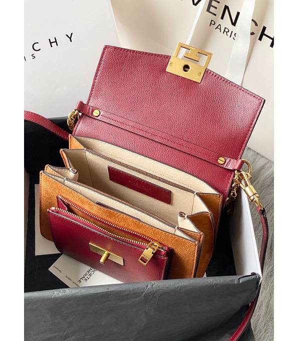 Givenchy GV3 Brown Scrub With Red Original Calfskin Leather Golden Metal Small Shoulder Bag-5
