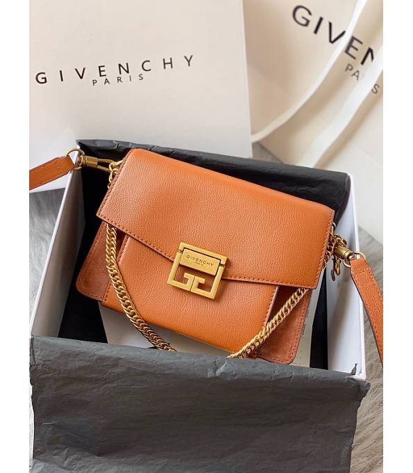 Givenchy GV3 Caramel Scrub With Original Calfskin Leather Golden Metal Small Shoulder Bag