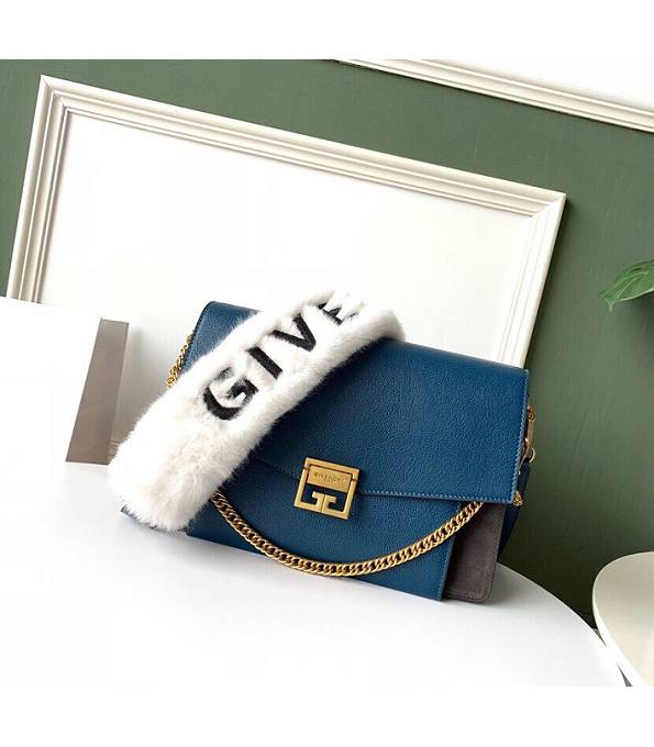 Givenchy GV3 Coffee Original Scrub With Blue Litchi Veins Calfskin Leather Golden Metal Medium Shoulder Bag