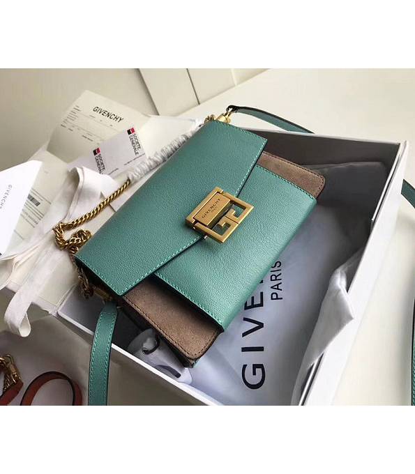 Givenchy GV3 Coffee Original Scrub With Lake Green Palm Veins Calfskin Leather Golden Metal Small Shoulder Bag