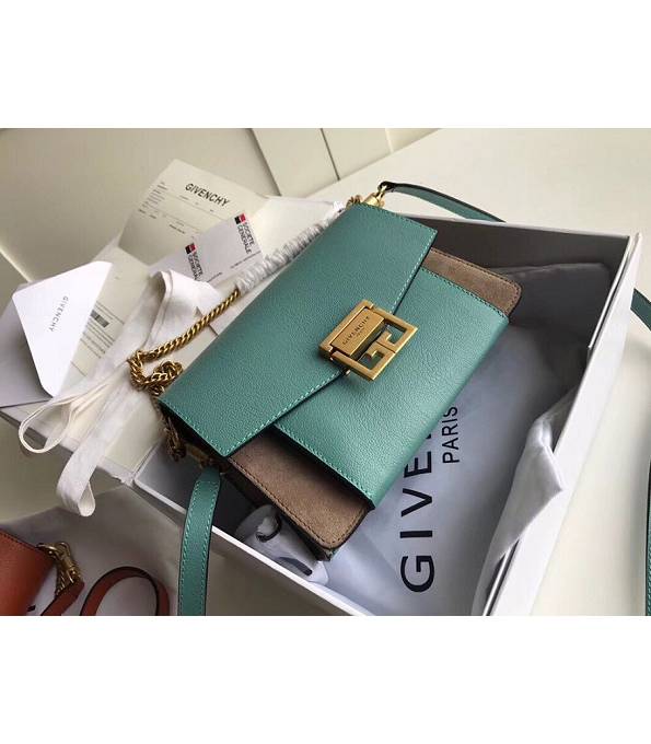 Givenchy GV3 Coffee Original Scrub With Lake Green Palm Veins Calfskin Leather Golden Metal Small Shoulder Bag